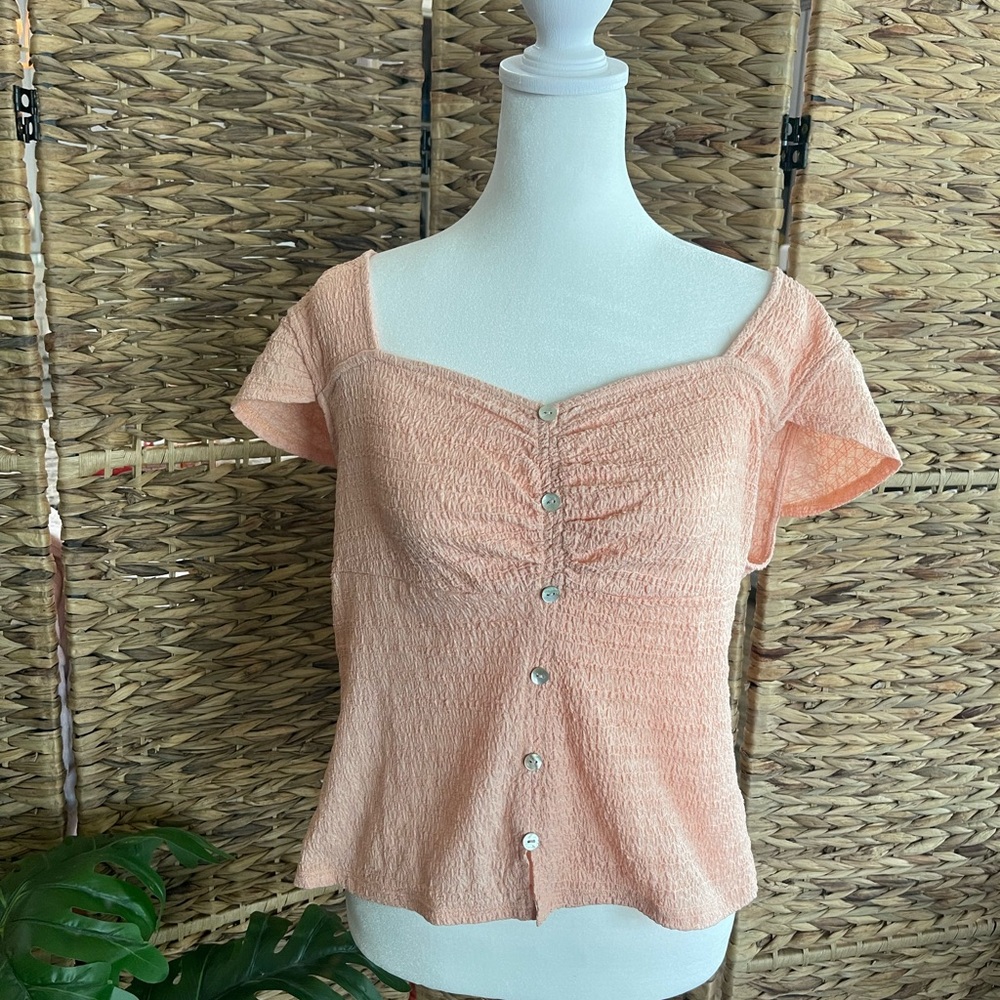 Pink Puff Sleeve Ruched Blouse - Picture 6 of 7
